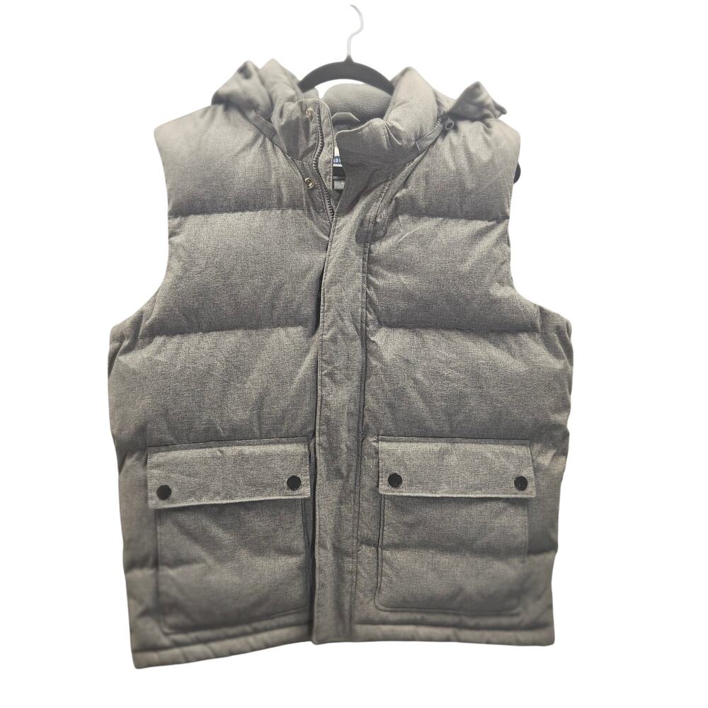 Mens Grey Old Navy Puffer Vest Removable Hood, Size L Warm Winter Large Pockets